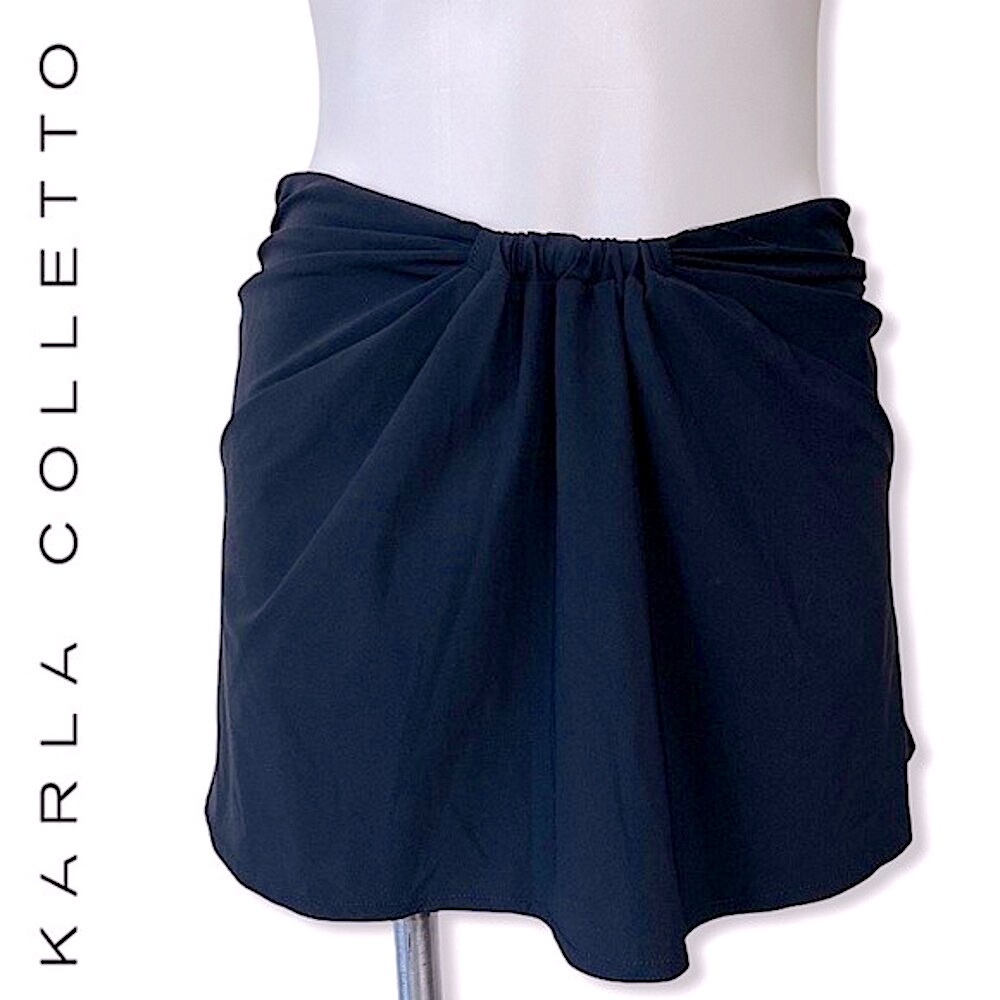 Karla Colletto Black Swim Mini Skirt S – Ruched Tie Cover-Up Boho Resortwear